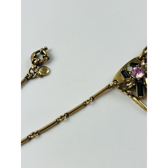 J. Crew Gold Tone Rhinestones Pink Spike Dangles Necklace Smoky Black White Flor - Picture 12 of 16